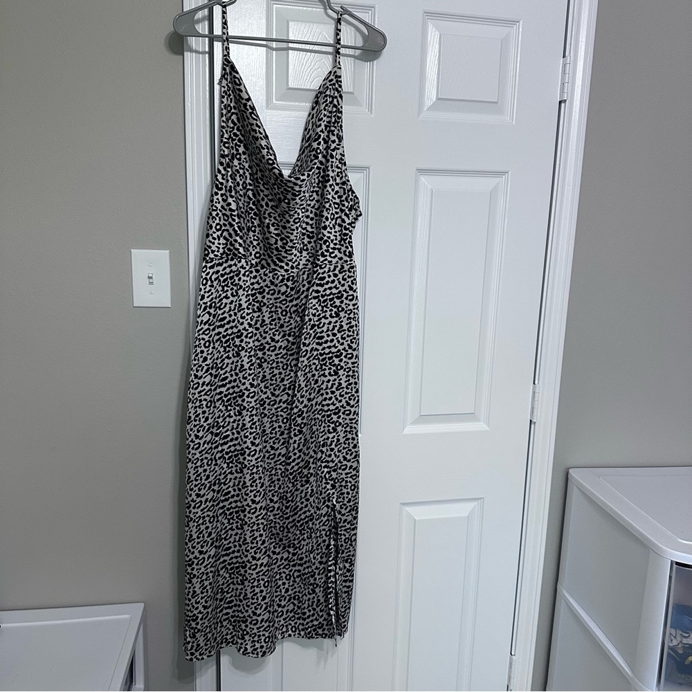 Shein silky cheetah scoop neck dress